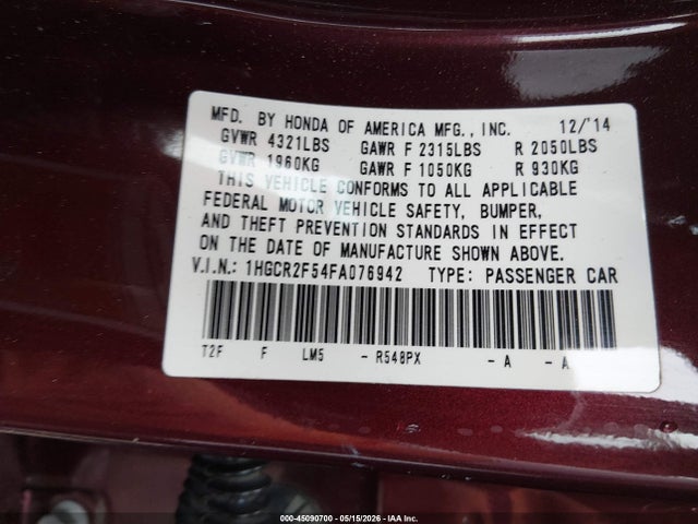 1HGCR2F54FA076942 Honda Accord Sport