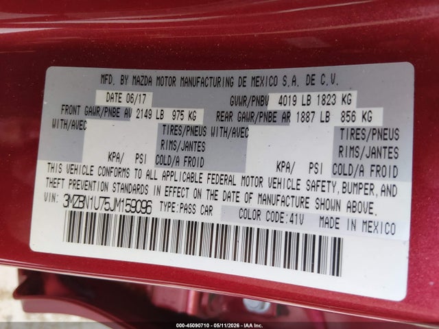 3MZBN1U75JM159096 Mazda Mazda3 Sport