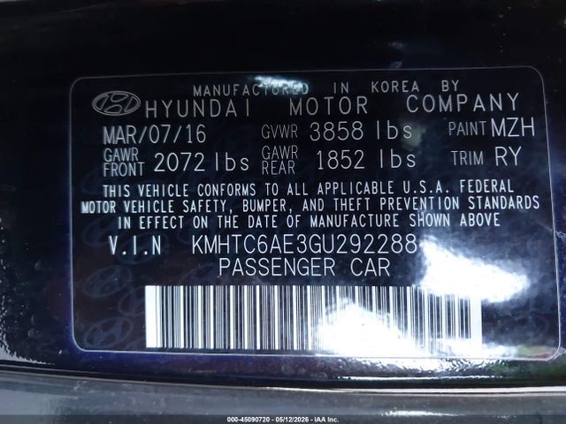 Продаж на аукціоні авто 2016 Hyundai Veloster Turbo, vin: KMHTC6AE3GU292288, номер лоту: 45090720