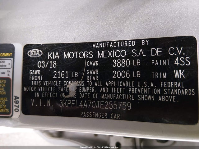 3KPFL4A70JE255759 KIA FORTE LX