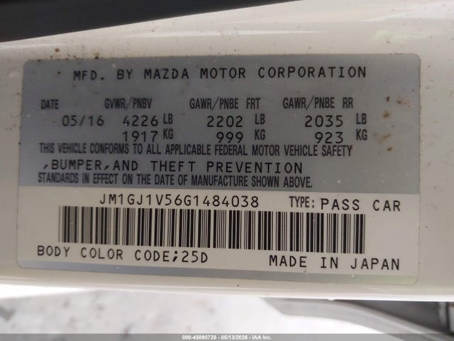 JM1GJ1V56G1484038 Mazda Mazda6 I Touring