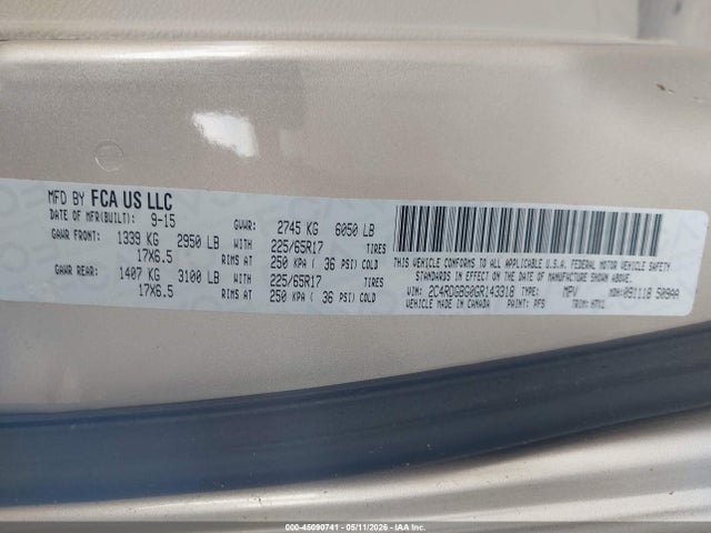2016 Dodge Grand Caravan Se მანქანა იყიდება აუქციონზე, vin: 2C4RDGBG0GR143318, აუქციონის ნომერი: 45090741