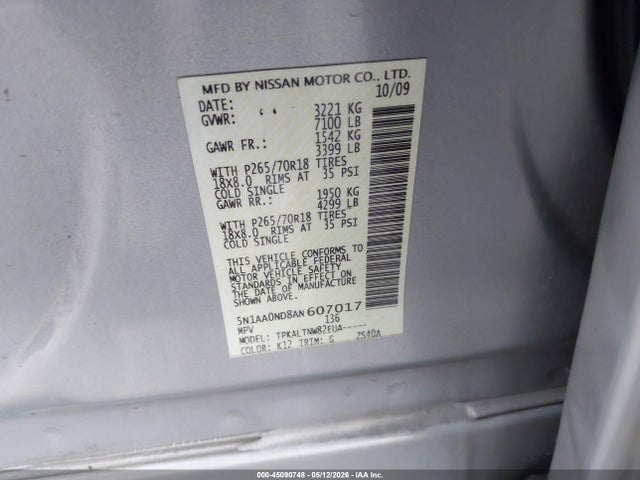 Aukcja sprzedaży 2010 Nissan Armada Se, vin: 5N1AA0ND8AN607017, numer aukcji: 45090748