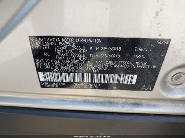 Toyota BZ4X XLE 2024 JTMAAAAA2RA040781 Image 9