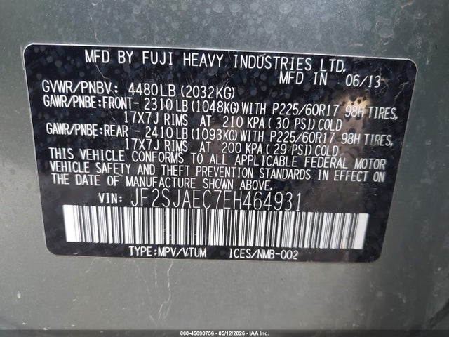 Продаж на аукціоні авто 2014 Subaru Forester 2.5i Premium, vin: JF2SJAEC7EH464931, номер лоту: 45090756