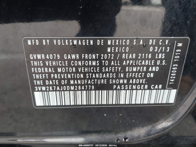 Aukcja sprzedaży 2013 Volkswagen Jetta 2.0l S, vin: 3VW2K7AJ0DM284779, numer aukcji: 45090757