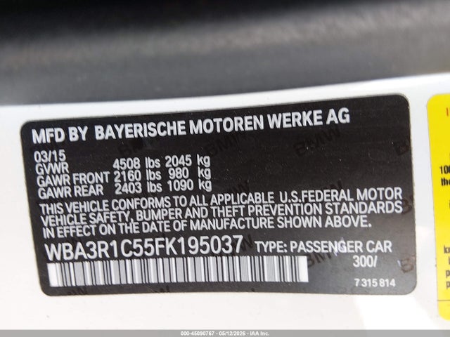Aukcja sprzedaży 2015 Bmw 435i, vin: WBA3R1C55FK195037, numer aukcji: 45090767