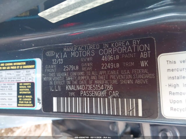 45090769 :رقم المزاد ، KNALN4D73E5154786 vin ، 2014 Kia Cadenza Limited مزاد بيع