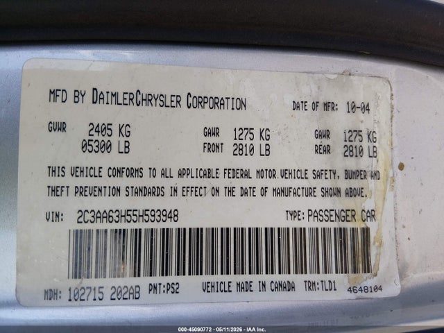 2005 Chrysler 300c მანქანა იყიდება აუქციონზე, vin: 2C3AA63H55H593948, აუქციონის ნომერი: 45090772