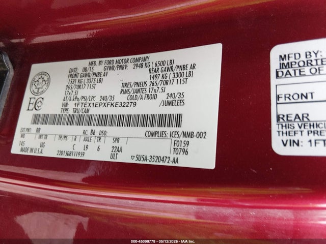 Продажа на аукционе авто 2015 Ford F-150 Xlt, vin: 1FTEX1EPXFKE32279, номер лота: 45090778