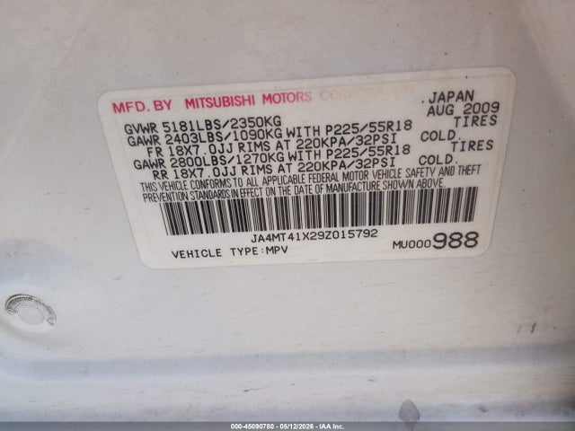 Продаж на аукціоні авто 2009 Mitsubishi Outlander Xls, vin: JA4MT41X29Z015792, номер лоту: 45090780