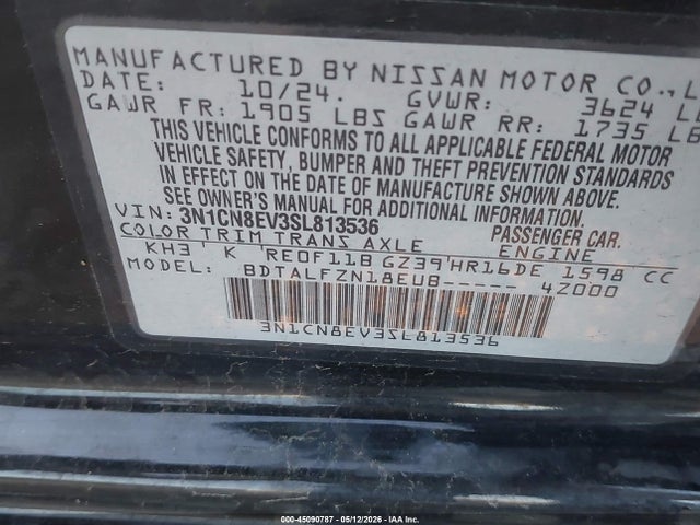 45090787 :رقم المزاد ، 3N1CN8EV3SL813536 vin ، 2025 Nissan Versa 1.6 Sv مزاد بيع