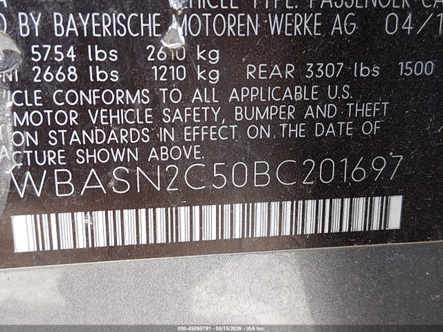 2011 Bmw 535i Gran Turismo მანქანა იყიდება აუქციონზე, vin: WBASN2C50BC201697, აუქციონის ნომერი: 45090791