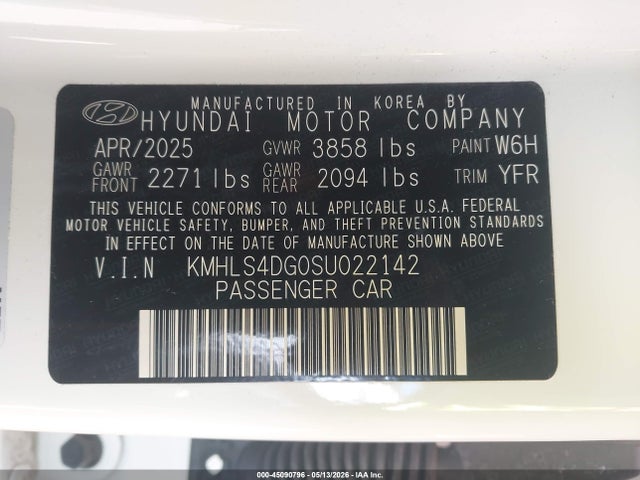 Продаж на аукціоні авто 2025 Hyundai Elantra Sel Convenience, vin: KMHLS4DG0SU022142, номер лоту: 45090796