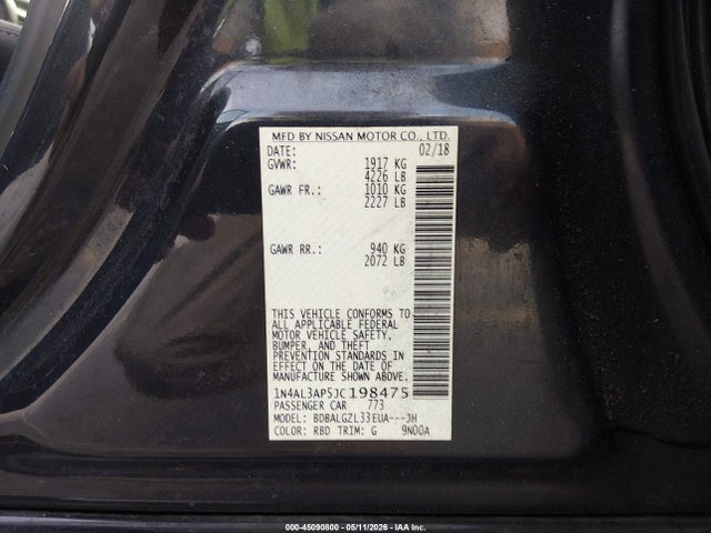 Aukcja sprzedaży 2018 Nissan Altima 2.5 S, vin: 1N4AL3AP5JC198475, numer aukcji: 45090800