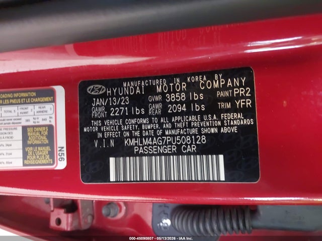 45090807 :رقم المزاد ، KMHLM4AG7PU508128 vin ، 2023 Hyundai Elantra Sel مزاد بيع