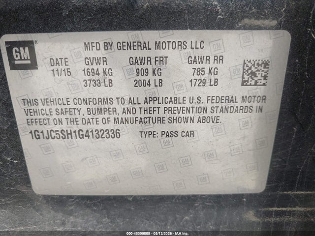 Chevrolet Sonic Lt Auto 2016 1G1JC5SH1G4132336 Image 9