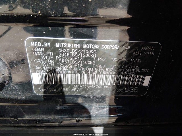Aukcja sprzedaży 2019 Mitsubishi Eclipse Cross Sel, vin: JA4AT5AA6KZ009892, numer aukcji: 45090824