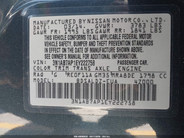 Продаж на аукціоні авто 2014 Nissan Sentra Sv, vin: 3N1AB7AP1EY222758, номер лоту: 45090828