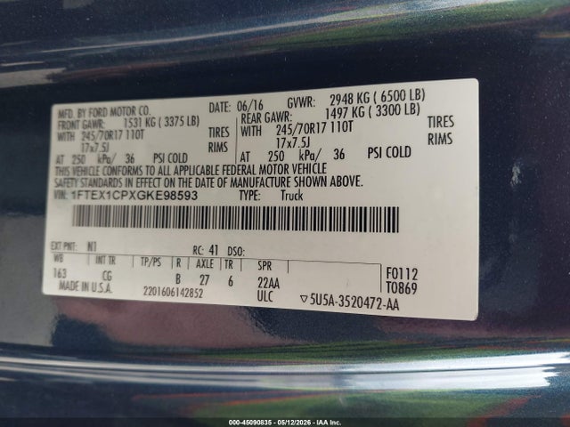 Ford F-150 Xl 2016 1FTEX1CPXGKE98593 Image 9
