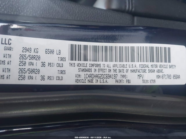 Продажа на аукционе авто 2013 Dodge Durango Sxt, vin: 1C4RDHAG2DC694197, номер лота: 45090836