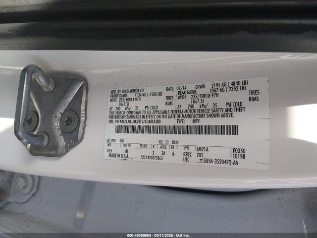 2014 Ford Escape Titanium მანქანა იყიდება აუქციონზე, vin: 1FMCU9J92EUC48328, აუქციონის ნომერი: 45090854