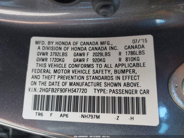 Honda Civic Ex-l 2015 2HGFB2F90FH547720 Image 9