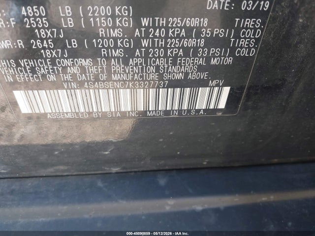 Продажа на аукционе авто 2019 Subaru Outback 3.6r Limited, vin: 4S4BSENC7K3327737, номер лота: 45090859