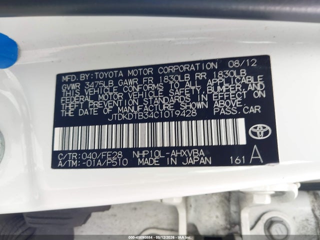 2012 Toyota Prius C One მანქანა იყიდება აუქციონზე, vin: JTDKDTB34C1019428, აუქციონის ნომერი: 45090884