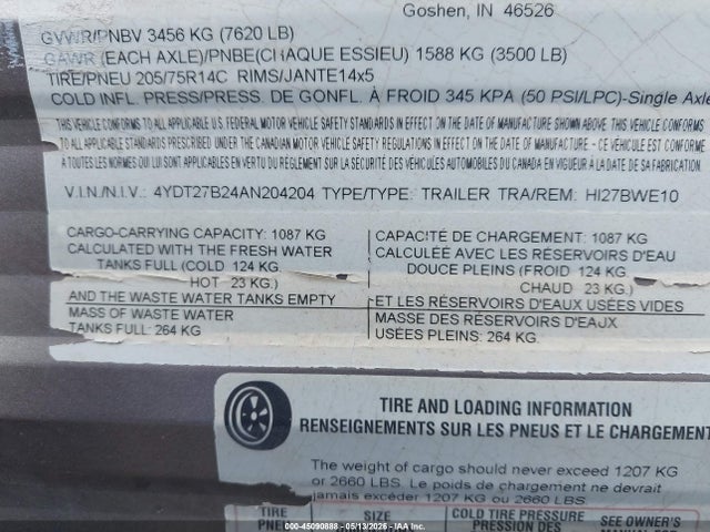 Продажа на аукционе авто 2010 Keystone Hideout, vin: 4YDT27B24AN204204, номер лота: 45090888