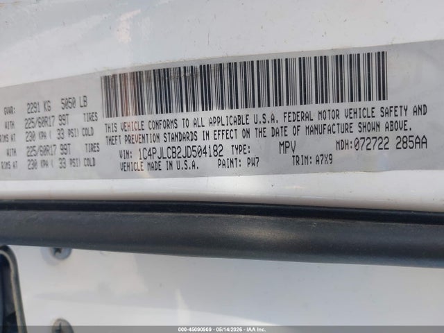 Продажа на аукционе авто 2018 Jeep Cherokee Latitude Fwd, vin: 1C4PJLCB2JD504182, номер лота: 45090909