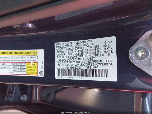 Aukcja sprzedaży 2023 Honda Cr-v Hybrid Sport, vin: 7FARS5H5XPE001333, numer aukcji: 45090929