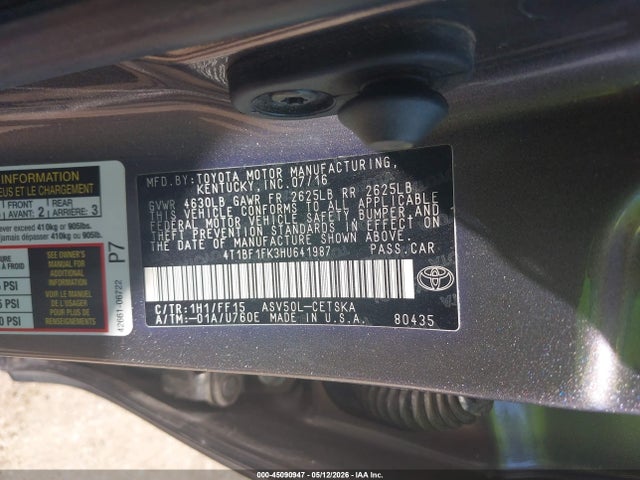 Aukcja sprzedaży 2017 Toyota Camry Se, vin: 4T1BF1FK3HU641987, numer aukcji: 45090947