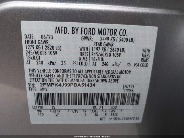Aukcja sprzedaży 2023 Ford Edge Sel, vin: 2FMPK4J99PBA51434, numer aukcji: 45090948