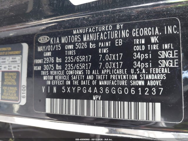 Продаж на аукціоні авто 2016 Kia Sorento 2.4l L, vin: 5XYPG4A36GG061237, номер лоту: 45090968