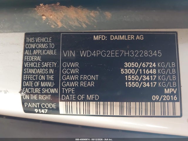 Mercedes-Benz Metris 2017 WD4PG2EE7H3228345 Image 9