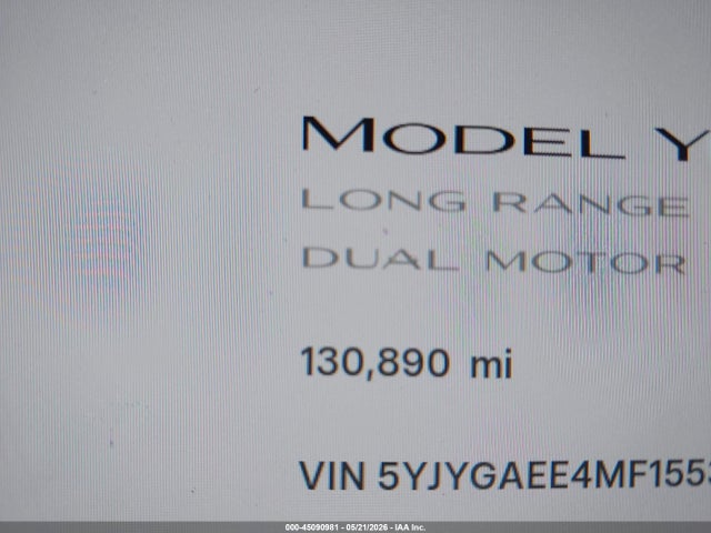 Продажа на аукционе авто 2021 Tesla Model Y Long Range Dual Motor All-wheel Drive, vin: 5YJYGAEE4MF155375, номер лота: 45090981