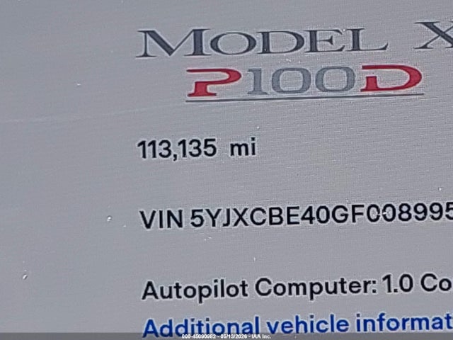 Продажа на аукционе авто 2016 Tesla Model X 75d/p100d/p90d, vin: 5YJXCBE40GF008995, номер лота: 45090982