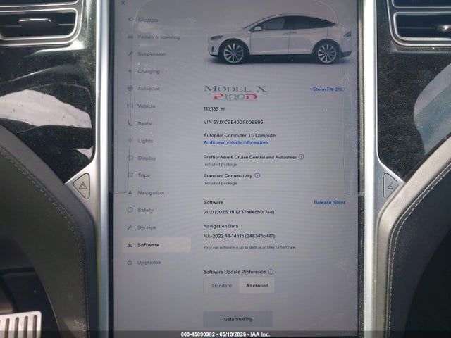 Продажа на аукционе авто 2016 Tesla Model X 75d/p100d/p90d, vin: 5YJXCBE40GF008995, номер лота: 45090982