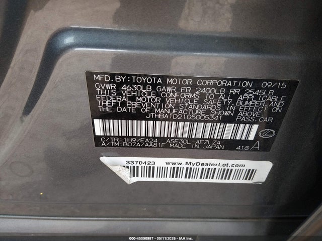 Продажа на аукционе авто 2016 Lexus Is 200t, vin: JTHBA1D21G5005341, номер лота: 45090987