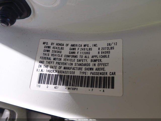 45091000 :رقم المزاد ، 1HGCR3F86DA001009 vin ، 2013 Honda Accord Ex-l V-6 مزاد بيع