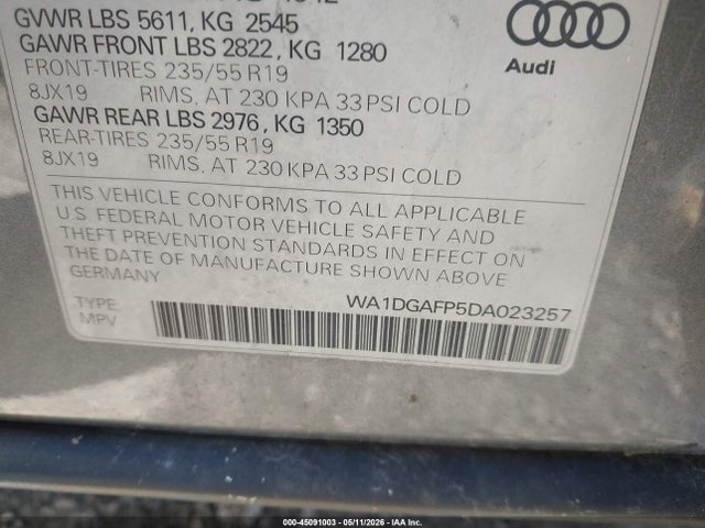 45091003 :رقم المزاد ، WA1DGAFP5DA023257 vin ، 2013 Audi Q5 3.0t Premium Plus مزاد بيع