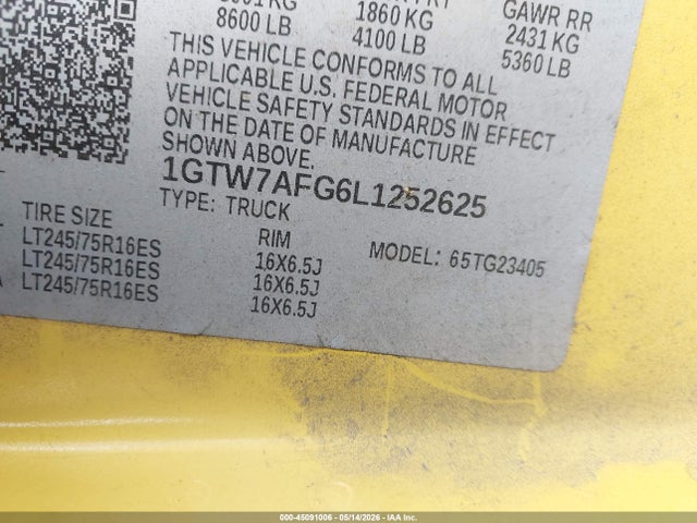Продажа на аукционе авто 2020 Gmc Savana Cargo Rwd 2500 Regular Wheelbase Work Van, vin: 1GTW7AFG6L1252625, номер лота: 45091006