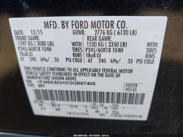 1FM5K8DHXGGB87405 Ford EXPLORER XLT