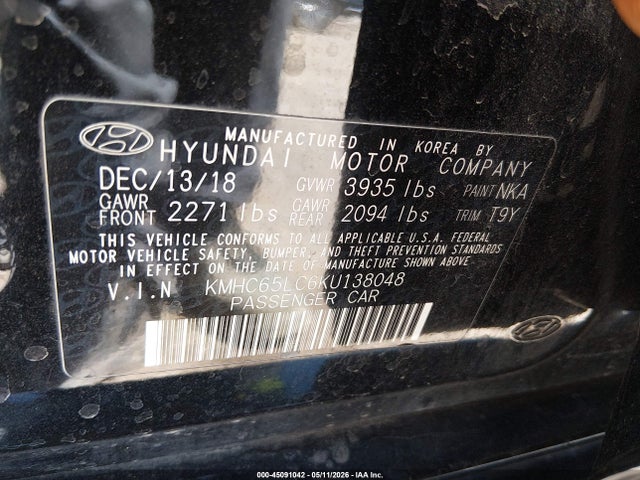 Aukcja sprzedaży 2019 Hyundai Ioniq Hybrid Blue, vin: KMHC65LC6KU138048, numer aukcji: 45091042