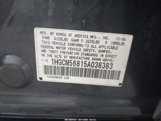 Продажа на аукционе авто 2005 Honda Accord 2.4 Ex, vin: 1HGCM56815A038383, номер лота: 45091047