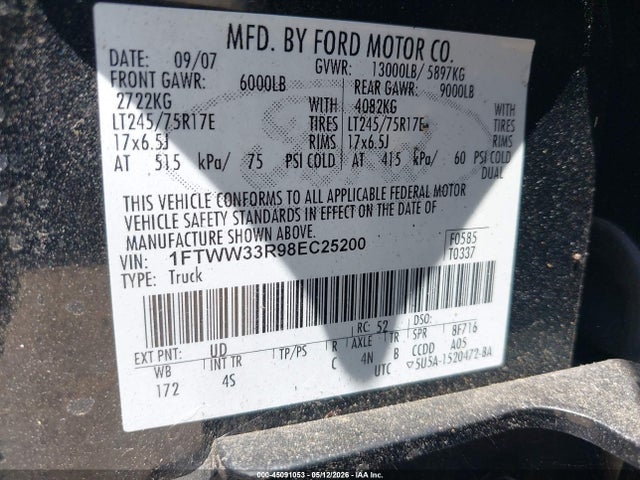 Aukcja sprzedaży 2008 Ford F-350 Fx4/king Ranch/lariat/xl/xlt, vin: 1FTWW33R98EC25200, numer aukcji: 45091053