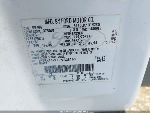 Aukcja sprzedaży 2005 Ford F-150 Stx/xl/xlt, vin: 1FTRX14WX5NA28163, numer aukcji: 45091060