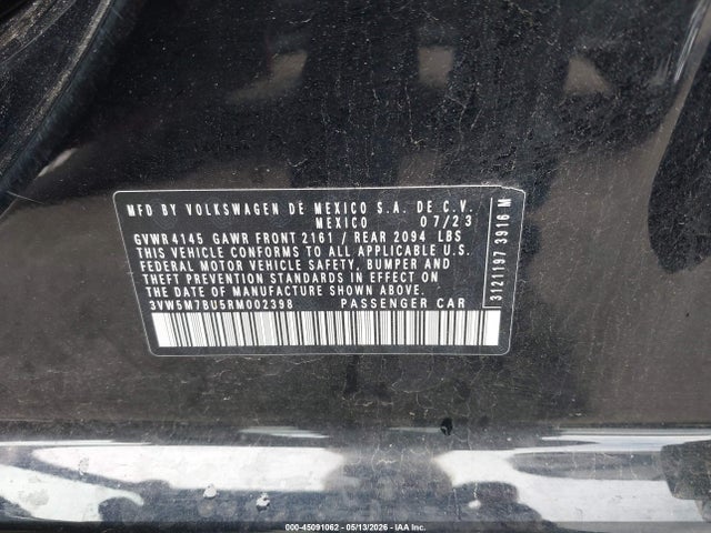 Aukcja sprzedaży 2024 Volkswagen Jetta 1.5t S, vin: 3VW5M7BU5RM002398, numer aukcji: 45091062