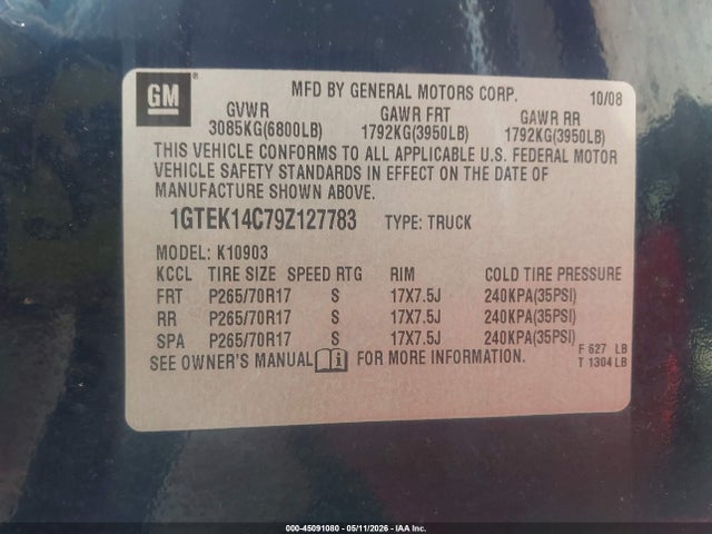 Продаж на аукціоні авто 2009 Gmc Sierra 1500 Work Truck, vin: 1GTEK14C79Z127783, номер лоту: 45091080